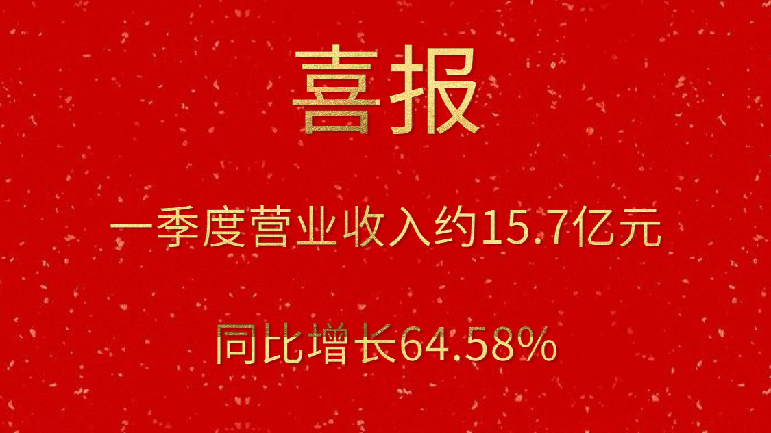公司一季度實現(xiàn)營業(yè)收入約15.7億元，同比增長64.58%